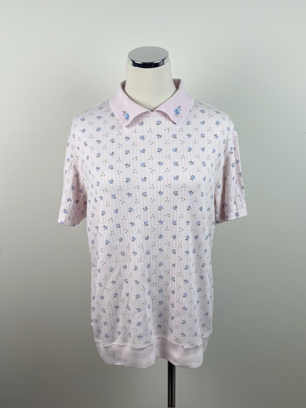 Bobbie Brooks Blush Pink Blue Floral Collared Cottagecore Top Women Medium